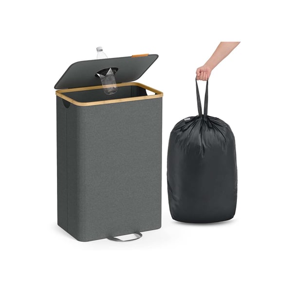 SONGMICS insamlingsbehållare för pantflaskor 95 L skiffergrå-naturbeige
