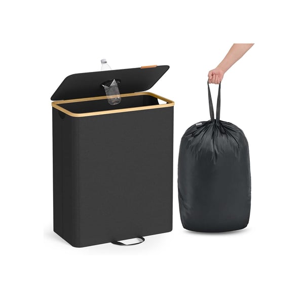 SONGMICS insamlingsbehållare för pantflaskor 135 L bläck svart-naturbeige