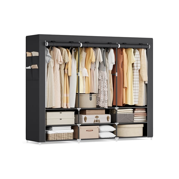 SONGMICS stofgarderobe 45 x 188 x 176 cm med 3 hængende rum, sort