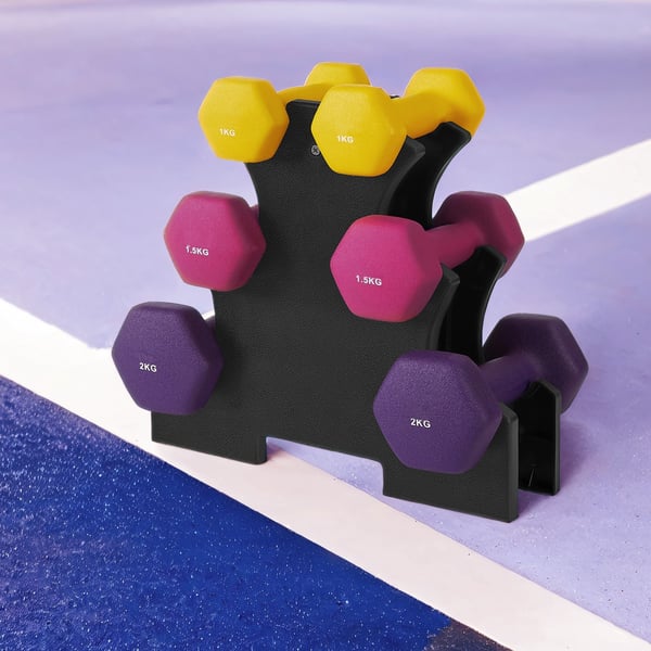SONGMICS Hantel-set, hexagon, med hantelställ