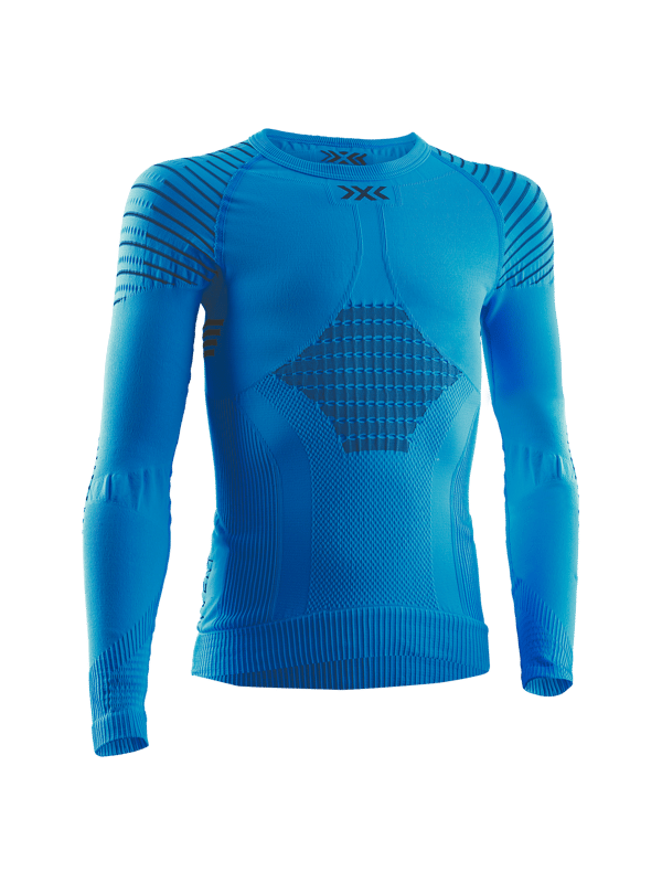 X-Bionic Invent 4.0 Junior Rundhals T-shirt med långa ärmar för vintersport, optimalt termiskt skydd och hög rörlighet för unga idrottare - Teal Blue/Antracit, 8-9