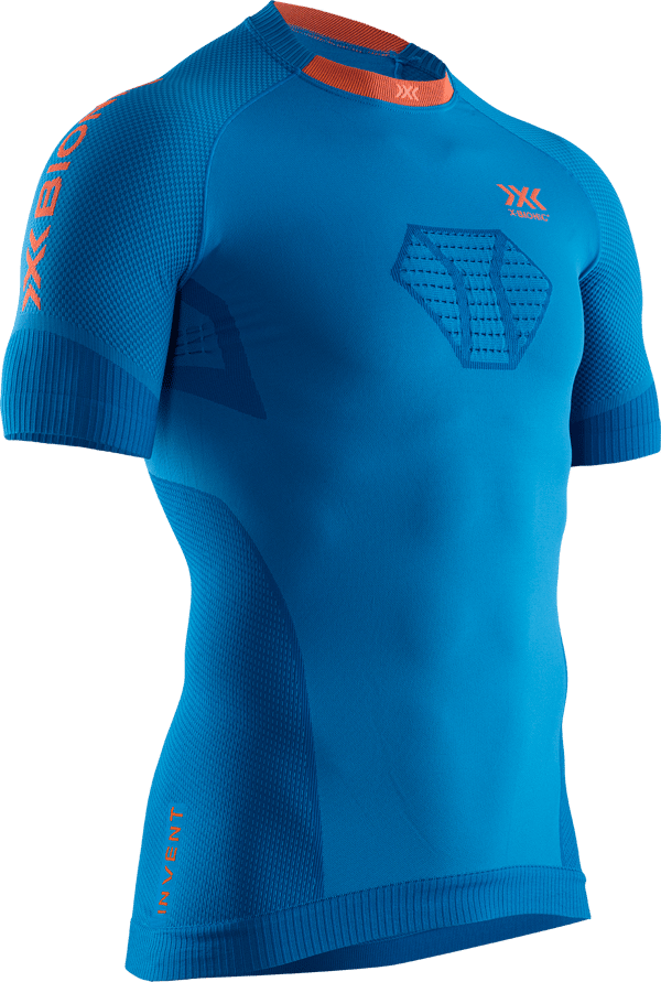 X-Bionic Invent 4.0 Herr Löparskjorta, Högteknologisk Klimatkontroll Löparutrustning för Ambitiösa Löpare, Förbättrad Komfort och Temperaturreglering - Teal Blue/Kurkuma Orange, S