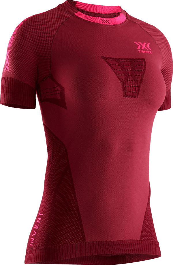 X-Bionic Invent 4.0 Herr Run Speed Tröja, Högteknologisk Klimatkontroll Löparutrustning för Ambitiösa Löpare, Förbättrad Komfort och Temperaturreglering - Namib Red/Neon Flamingo, L