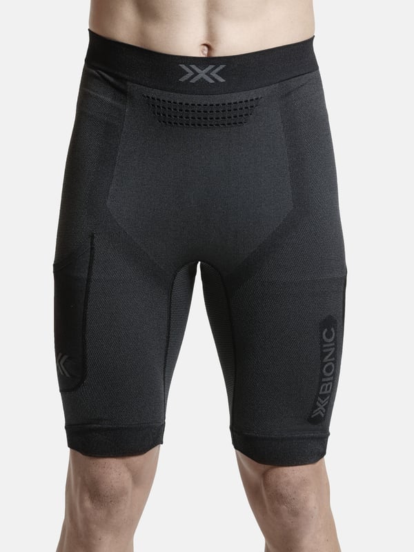 X-Bionic Xceed Run Herr Korta Tights - Högpresterande Löpartights med HygroDiffuser & VectorSphere Teknologi - Termoreglering & Svettavledning för Optimal Komfort - X Svart/Noshörningsgrå, L