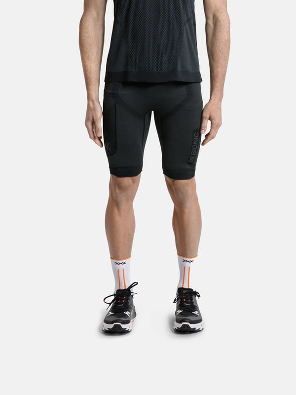 X-Bionic Xceed Run Herr Korta Tights - Högpresterande Löpartights med HygroDiffuser & VectorSphere Teknologi - Termoreglering & Svettavledning för Optimal Komfort - X Svart/Noshörningsgrå, L