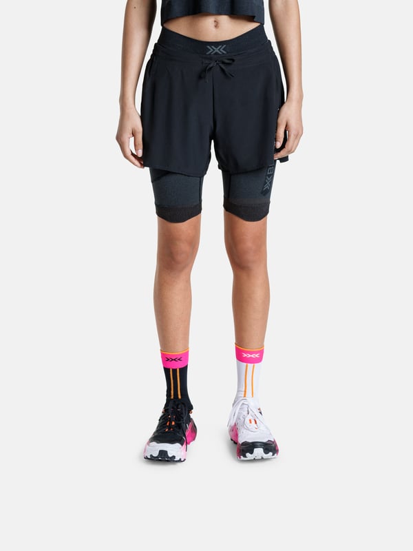 X-Bionic Xceed Run Short Tights för damer - Avancerad löpningsdesign med HygroDiffuser och VectorSphere-teknik, svart/grå, storlek M