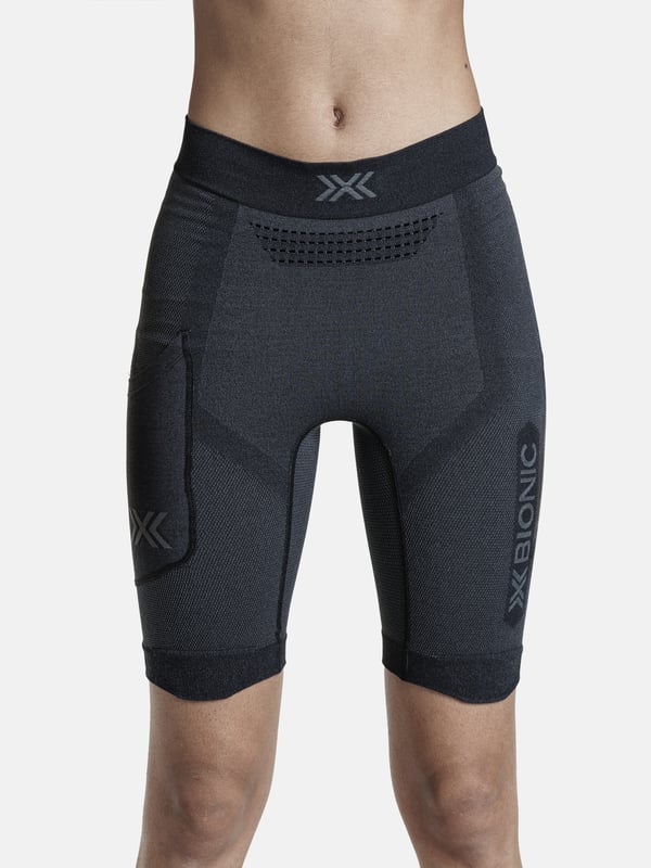 X-Bionic Xceed Run Short Tights för damer - Avancerad löpningsdesign med HygroDiffuser och VectorSphere-teknik, svart/grå, storlek S