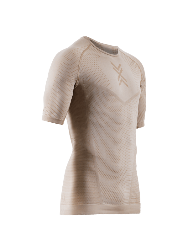 X-BIONIC Xceed Run Shirt - Teknisk kortärmad löpartröja för män med avancerad fukttransport i Sand/Dark Sand, storlek M