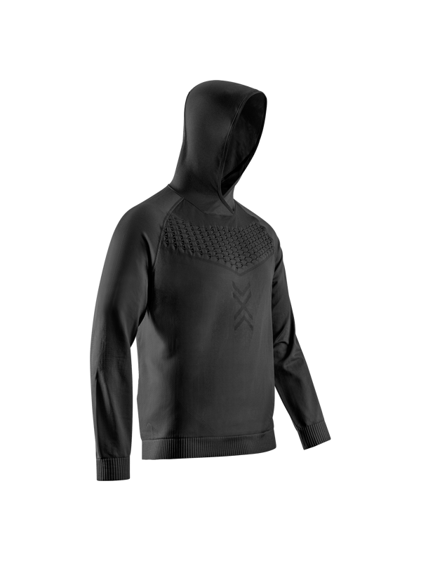X-BIONIC X-Ential Hoody långärmad träningshuvtröja för herrar - 3D Insulator-teknik för optimal värmereglering och rörlighet, X Black, storlek XL