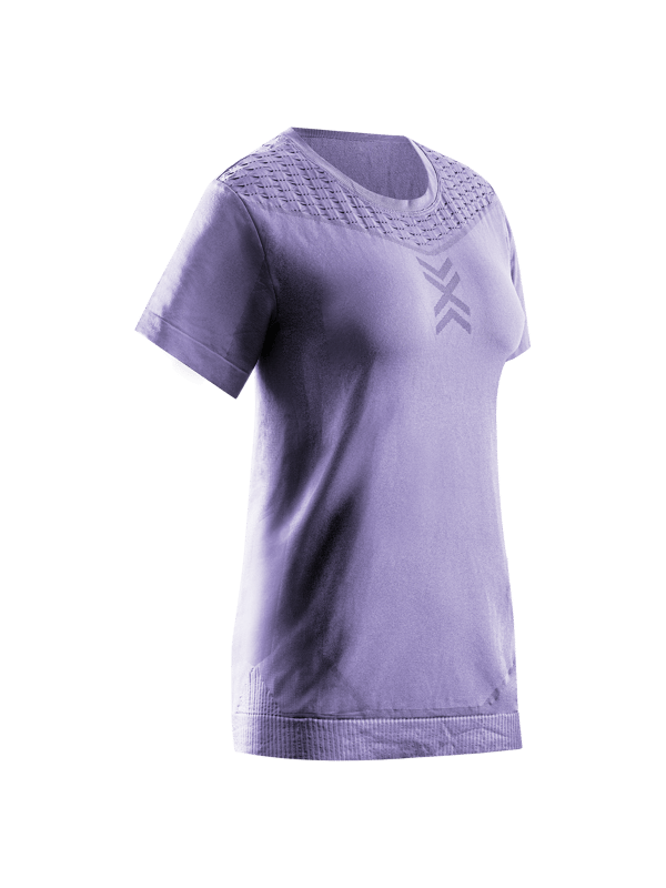 X-Bionic X-Ential kortärmad träningströja för kvinnor - Funktionell damtröja i Dusty Lavender, storlek M med 3D Body Climate-teknologi