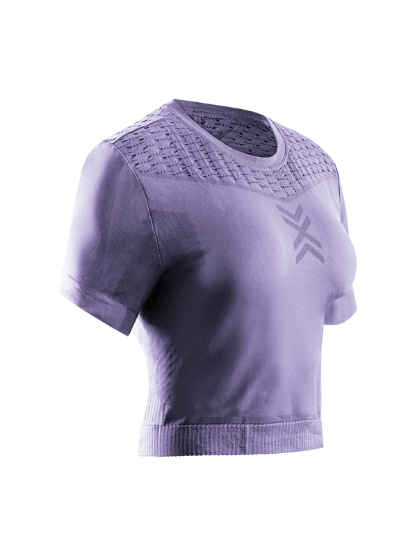 X-BIONIC X-Ential Crop Top för damer - Funktionell träningstopp i Dusty Lavender med avancerad termoreglerande teknologi, storlek M