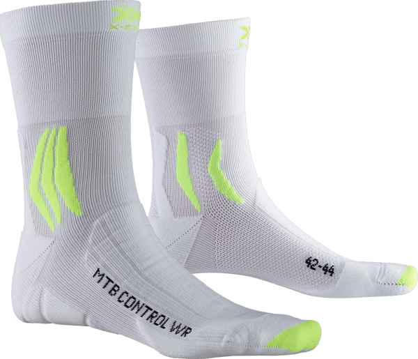 MTB Control Water Repellent Cykelstrumpor - Tekniska Mountainbike Strumpor i Arctic White/Phyton Yellow för Storlek 35-38