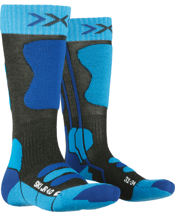 X-Socks 4.0 Ski Junior 4.0, högteknologiska barnstrumpor för vintersport, skidstrumpor för barn för säkerhet och komfort, idealiska för nybörjare och avancerade unga skidåkare - Antracit Melange/Electric Blue, 24-26