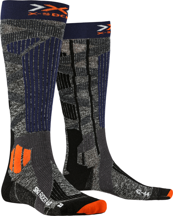 X-Socks Ski Rider 4.0, Högteknologiska vintersportstrumpor för förbättrad prestanda och komfort i kallt väder, idealiska för skidåkning och snowboard - Stengrå/Melangeblå, 35-38