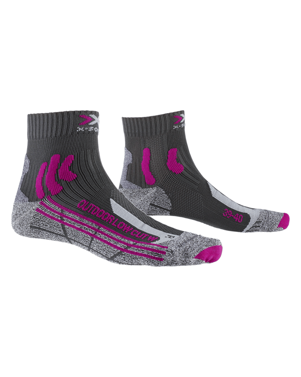 X-BIONIC Trek Outdoor Low Cut Damstrumpor för vandring - Tekniska trekking-strumpor i antracit och fuchsia, storlek 39-40