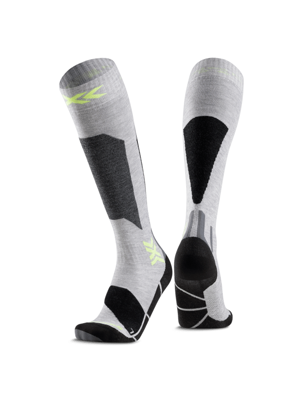 Junior skidstrumpor Ski Discover OTC - Högpresterande termiska strumpor för barn i storlek 35-38, Rhino Grey/Canary