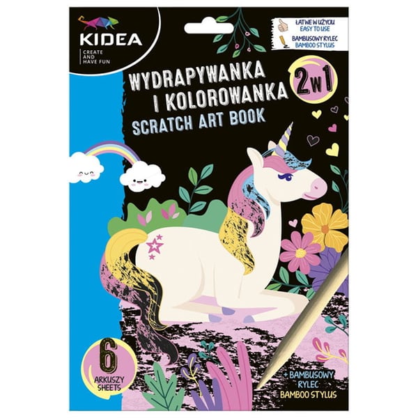Kidea Scratch Art och Coloring Book 2i1 Enhörningar