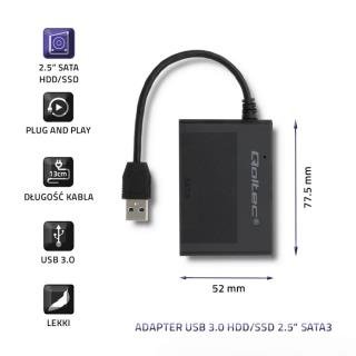 Qoltec Kiintolevy-/SSD-kotelo 2,5" SATA3 | USB 3.0 | Musta