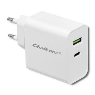 Qoltec 45W väggladdare | 5-20V | 2.4-3A | USB Typ C PD | USB | Vit