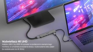 Unitek H1118A 7-i-1 USB-C hub, HDMI 4K, 3x USB-A, USB-C PD 100W, aluminium