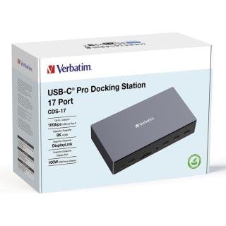Verbatim USB-C Pro dockningsstation CDS-17 3xHDMI 2xDP RJ-45 5xUSB 2xUSB-C SD microSD DC-ljud