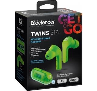 Defender Twins 916 trådløse Bluetooth-hovedtelefoner med mikrofon, grøn