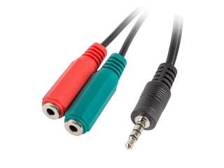 Lanberg Adapterkabel Minijack 3,5 mm 4-bens (han) -> 2x Minijack 3,5 mm 3-bens (hun) (hovedtelefoner + mikrofon) 0,2m sort