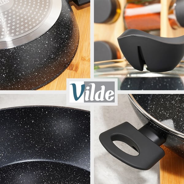 Dyb granit stegepande med glaslåg BLACK LINE 28 cm, 3,5 l