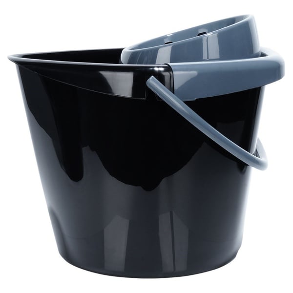 Sort plast moppe-spand med vridemaskine 14 liter