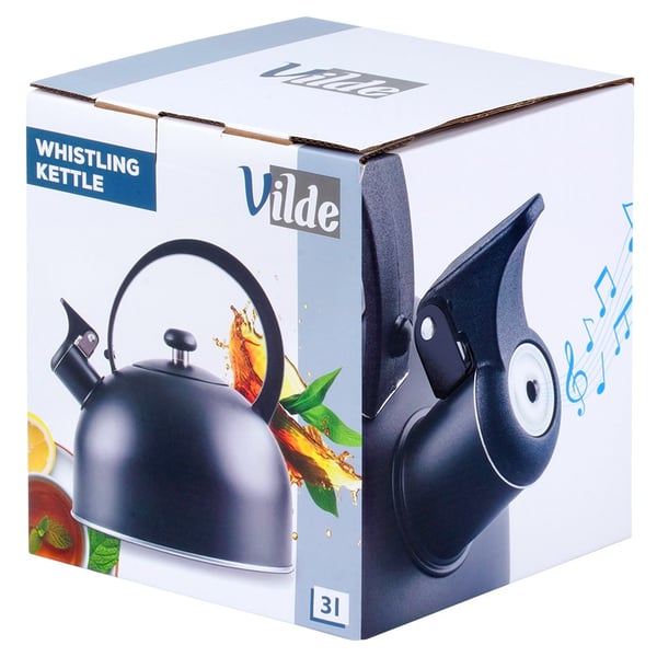 Visslingskittel, stål, svart, 3 l