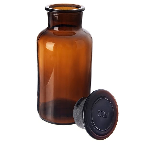 Glas madbeholder brun med prop bred hals 500 ml