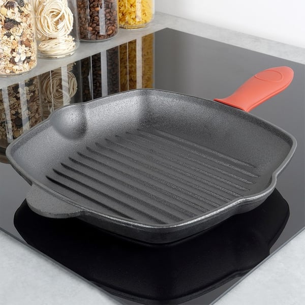 Fyrkantig gjutjärnsstekpanna för grillning med silikonöverdrag CAST LINE 28x28 cm