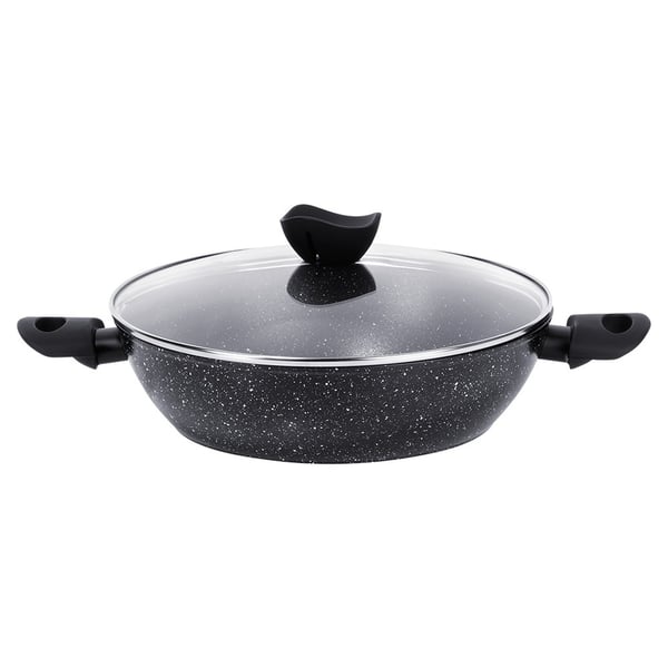 Dyb granit stegepande med glaslåg BLACK LINE 28 cm, 3,5 l