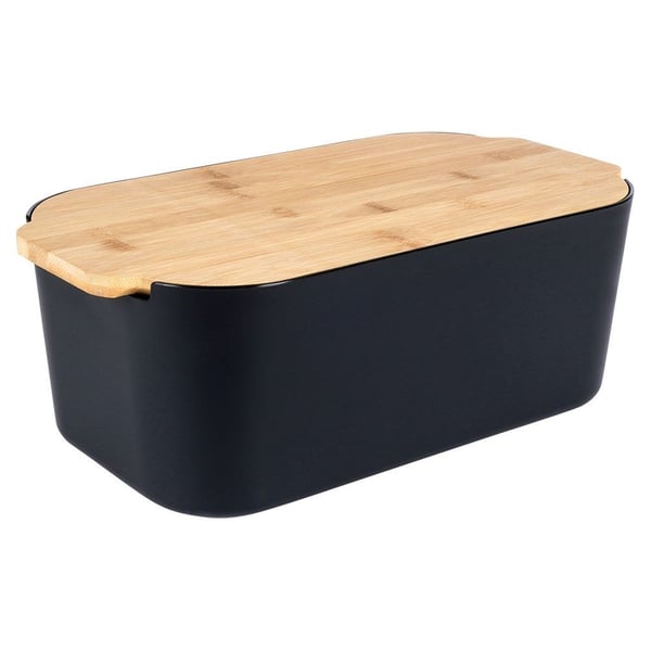 Sort brødboks med bambusplade 33x18,5x12 cm