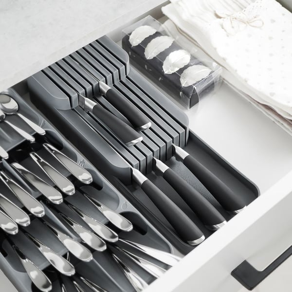Knivorganizer til skuffe grå 39x14,5x7,5 cm