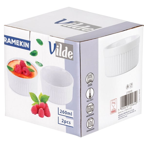 Hvide porcelænsbageskåle 260 ml 2 stk.