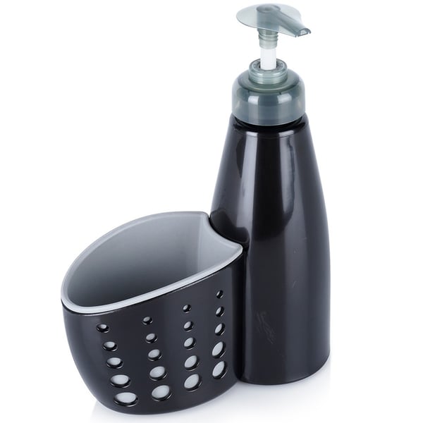 Dispenser til opvaskemiddel med beholder til svamp sort 370 ml Dispenser til opvaskemiddel med beholder til svamp sort 370 ml