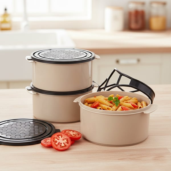 Plastik frokostkasse 3-niveau 3x1,5 l
