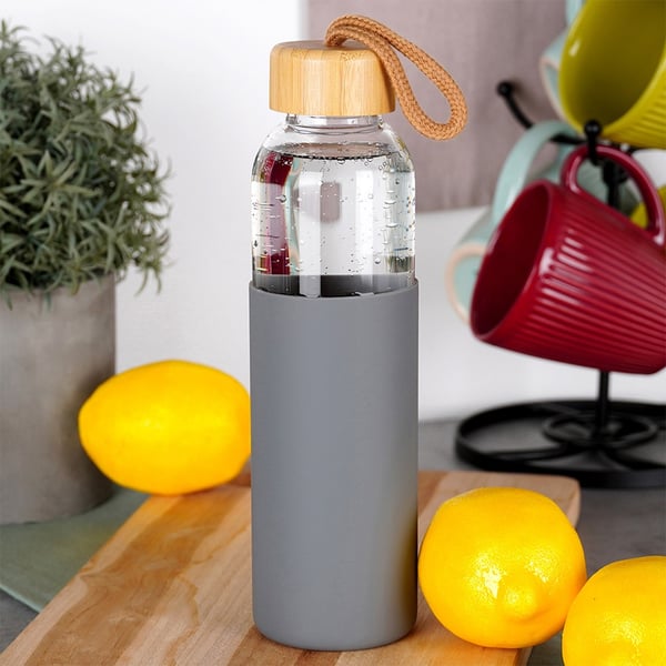 Glasvattenflaska med silikonskal 500 ml
