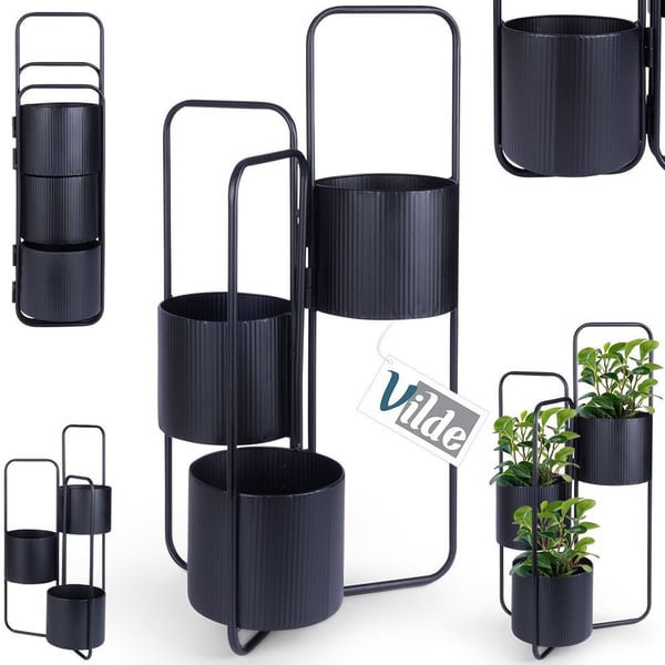 Blomsterholder metal sort 3-niveauer 33x24x57 cm