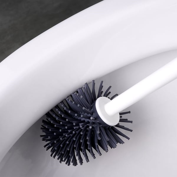 Valkoinen silikoninen WC-sivellin telineellä