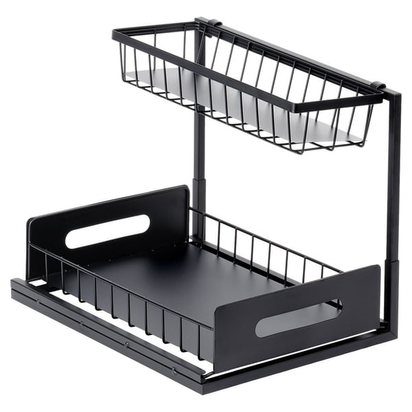Keittiöhylly vetolaatikolla kaksitasoinen metallinen musta 36x27x28,5 cm