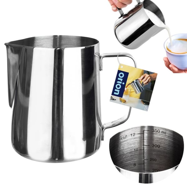 Teräksinen maitokannu mittapohjalla 350 ml