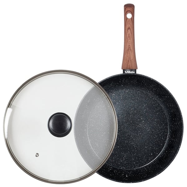 Granit stegepande med glaslåg BLACK&WOOD 28 cm