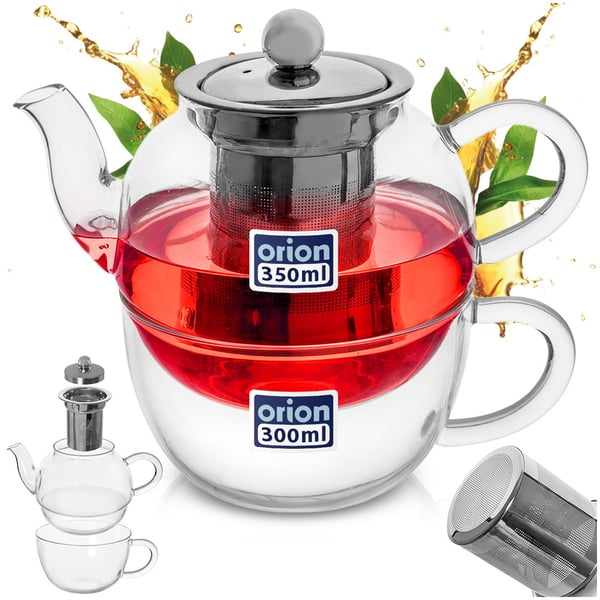 Glas tekande med kop og teinfuser 300+350 ml 2 stk.