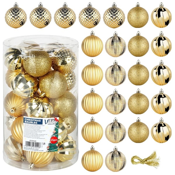 Kultaiset särkymättömät joulupallot 6 cm 25 kpl