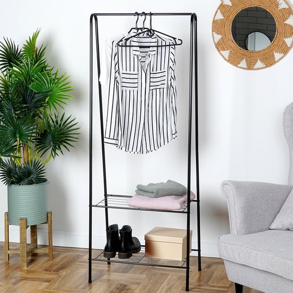 Stående tøjstativ metal sort 153 cm