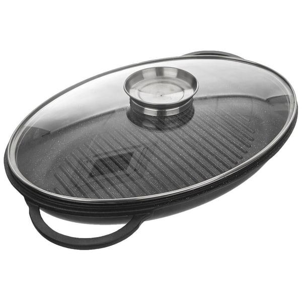 Djup grillstekpanna i granit med lock GRANDE 43x28x6 cm