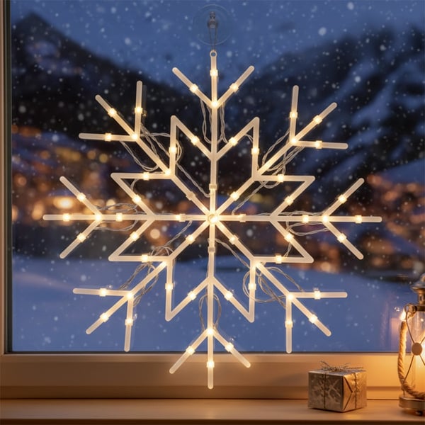 Oplyst vinduesdekoration, snefnug, 24 LED'er, 35x35 cm