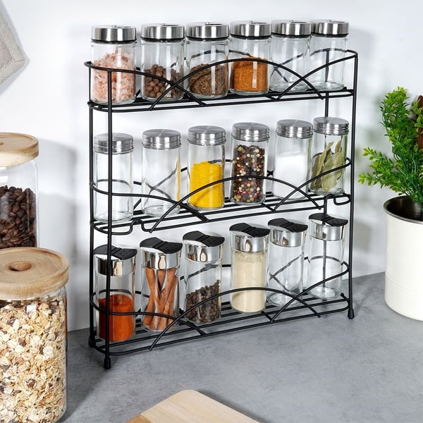 Hylde til krydderier metal sort 33,5x6,5x33,5 cm
